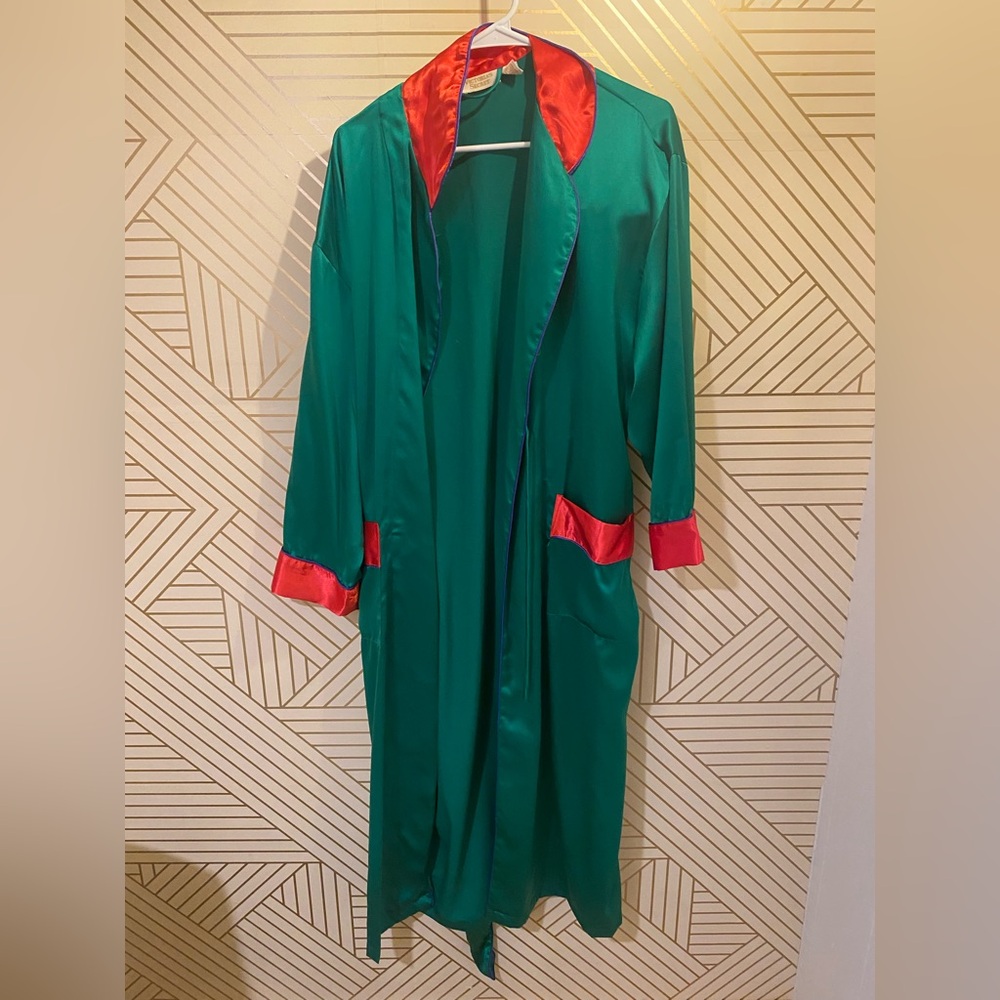 Vintage Victoria's Secret Green and Red Satin Robe